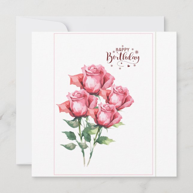 Tarjeta plana de cumpleaños con rosas de acuarela  (Anverso)