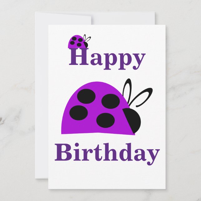 Tarjeta plana de cumpleaños Cute Purple Ladybug (Anverso)