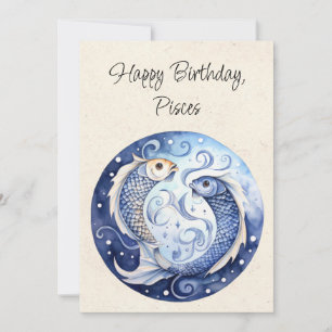 Tarjeta plana de cumpleaños de acuarela de pez Pis