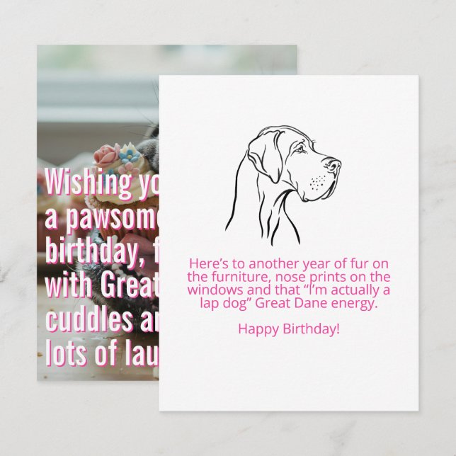 Tarjeta plana de cumpleaños de Gran Danés (Anverso / Reverso)