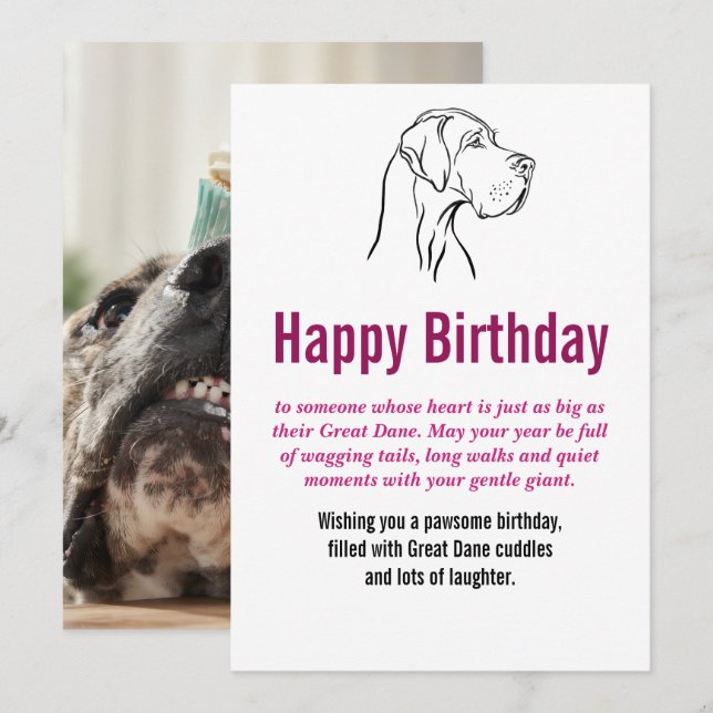 Tarjeta plana de cumpleaños de Gran Danés (Anverso / Reverso)