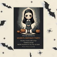 Tarjeta plana de cumpleaños de Halloween para niña