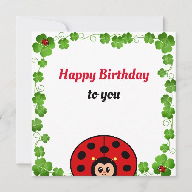 Tarjeta plana de cumpleaños de mariquita adorable (Anverso)