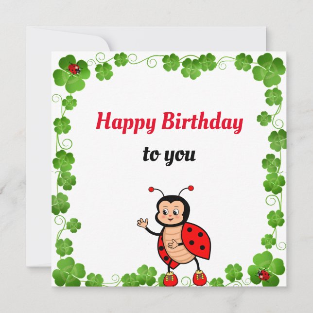 Tarjeta plana de cumpleaños de mariquita feliz ado (Anverso)