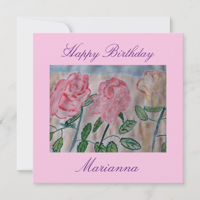 Tarjeta plana de cumpleaños de rosas de verano abs (Anverso)