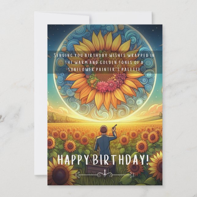 Tarjeta plana de cumpleaños de Sunflower Painter (Anverso)