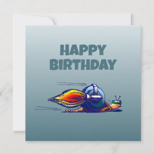 Tarjeta plana de cumpleaños del caracol cohete