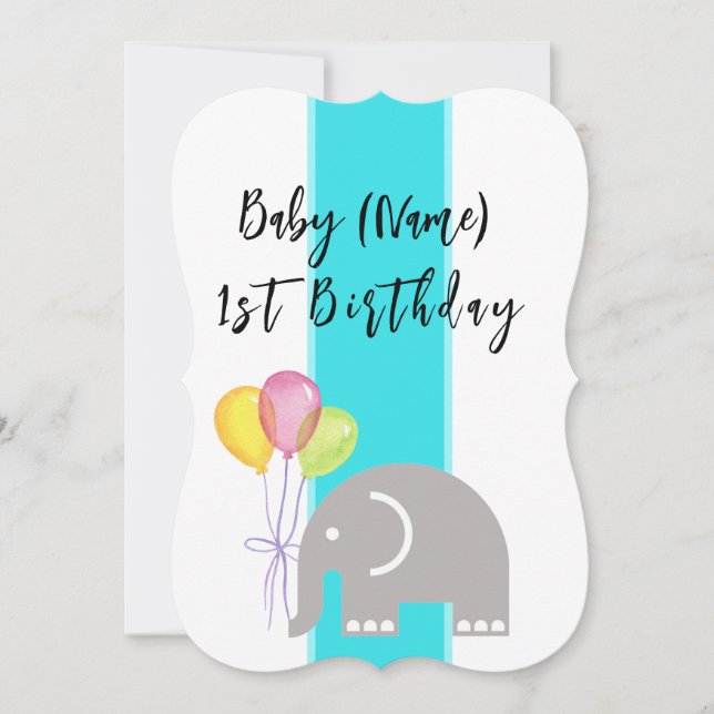Tarjeta plana de cumpleaños del elefante 1er (Anverso)