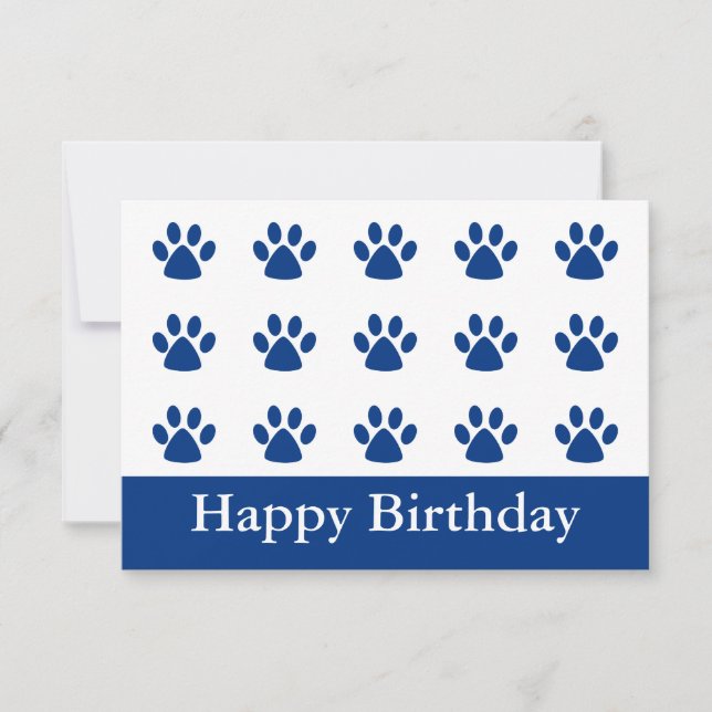 Tarjeta plana de cumpleaños feliz Blue Cat Paw (Anverso)