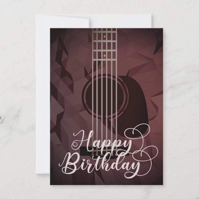 Tarjeta plana de cumpleaños feliz de guitarra acús (Anverso)