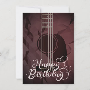 Tarjeta plana de cumpleaños feliz de guitarra acús