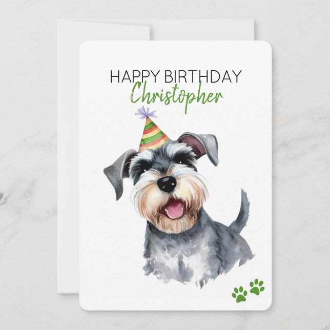 Tarjeta Plana de cumpleaños feliz personalizada de Schnauz (Anverso)