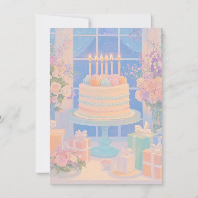 Tarjeta plana de cumpleaños floral de bonito (Anverso)