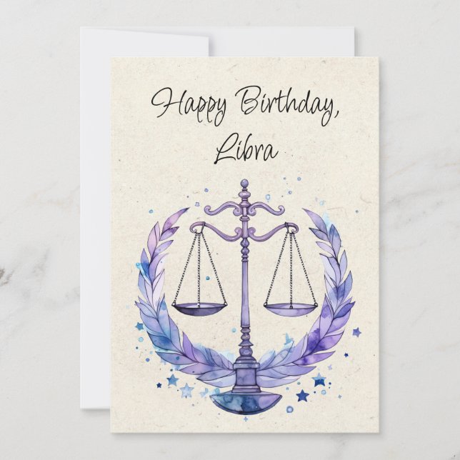 Tarjeta plana de cumpleaños Libra Scales Zodiac (Anverso)