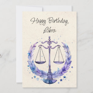 Tarjeta plana de cumpleaños Libra Scales Zodiac