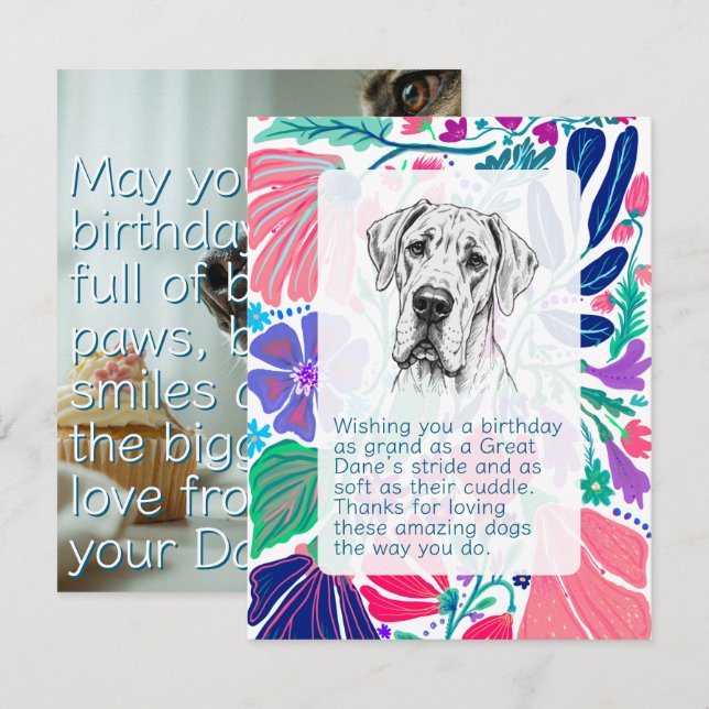 Tarjeta plana de cumpleaños para Gran Danés (Anverso / Reverso)