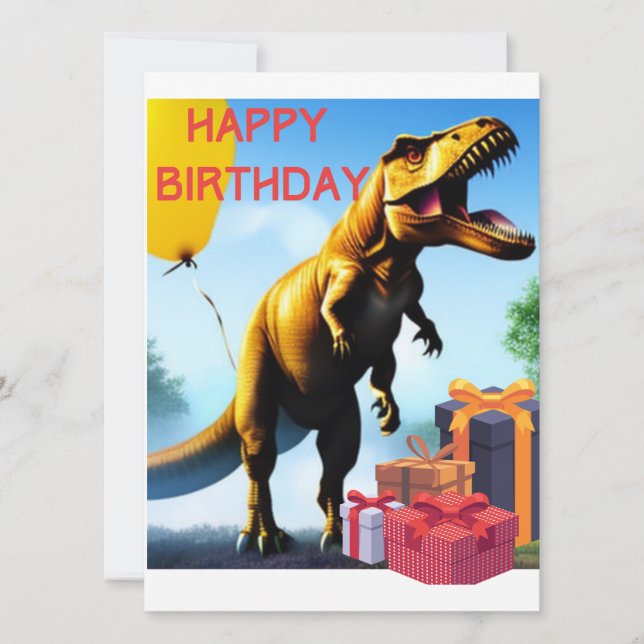 Tarjeta plana de cumpleaños Tyrannosaurus Dinosaur (Anverso)