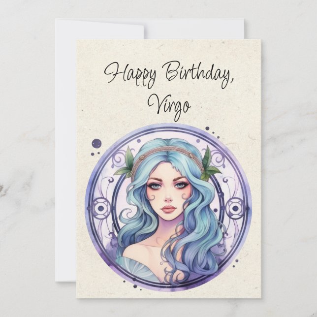 Tarjeta plana de cumpleaños Virgo Maiden Zodiac Wa (Anverso)