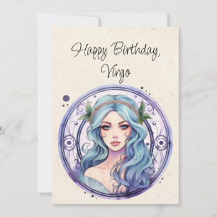 Tarjeta plana de cumpleaños Virgo Maiden Zodiac Wa