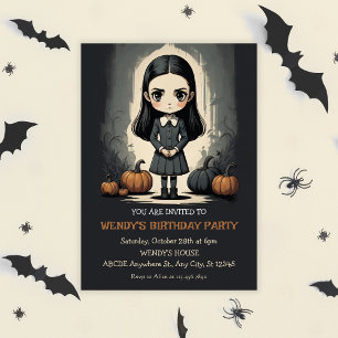 Tarjeta plana de cumpleaños y Halloween para niña