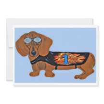 Tarjeta plana de Dachshund con chaqueta de carrera