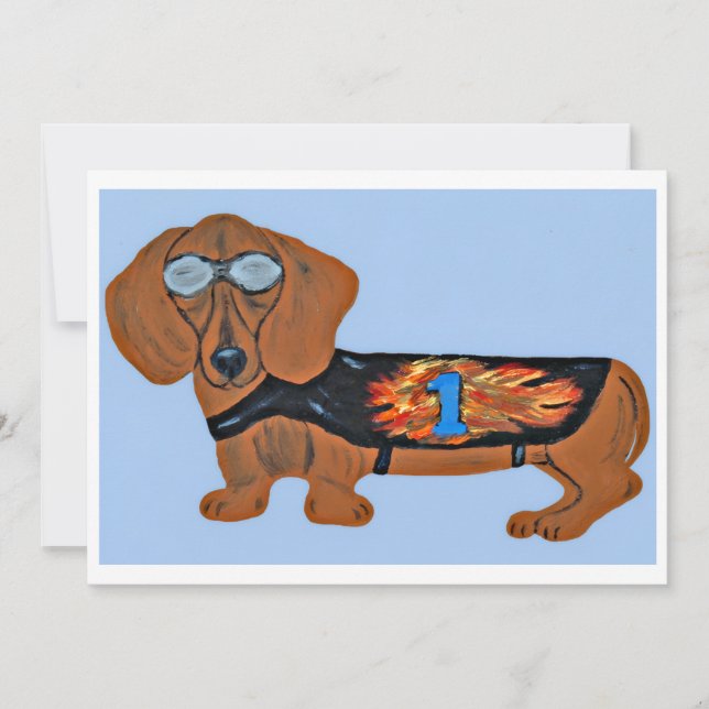 Tarjeta plana de Dachshund con chaqueta de carrera (Anverso)