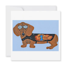 Tarjeta plana de Dachshund con chaqueta de carrera