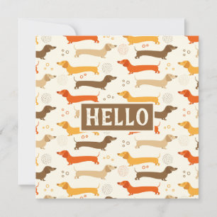 Tarjeta plana de dachshunds y lunares