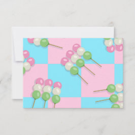 Tarjeta plana de dango pastel rosa azul a cuadros