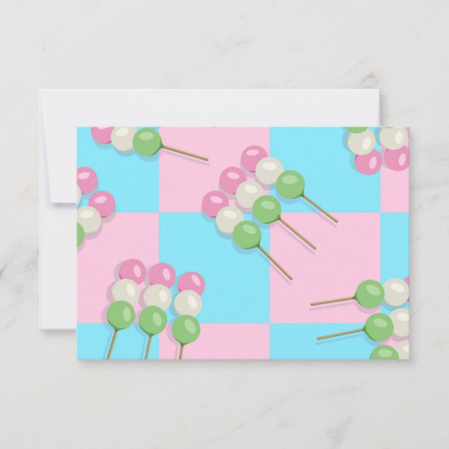 Tarjeta plana de dango pastel rosa azul a cuadros (Anverso)
