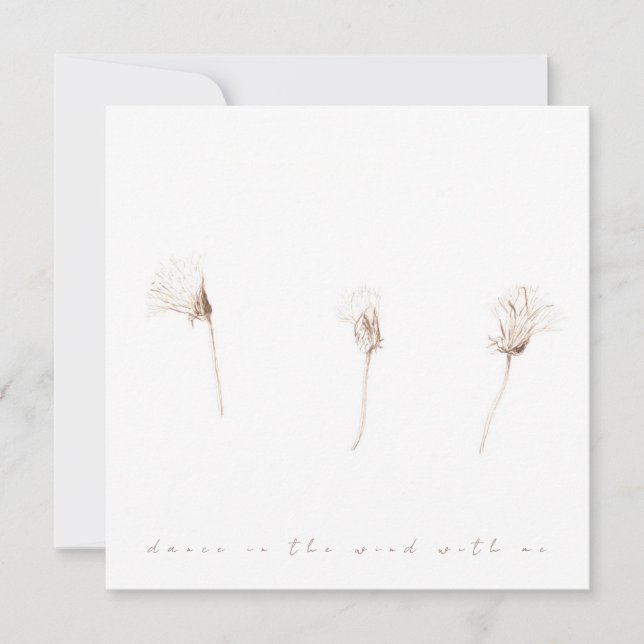 Tarjeta plana de dibujo de tinta de dandelis seca (Anverso)