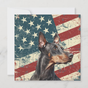 Tarjeta plana de Doberman Pinscher con bandera ame
