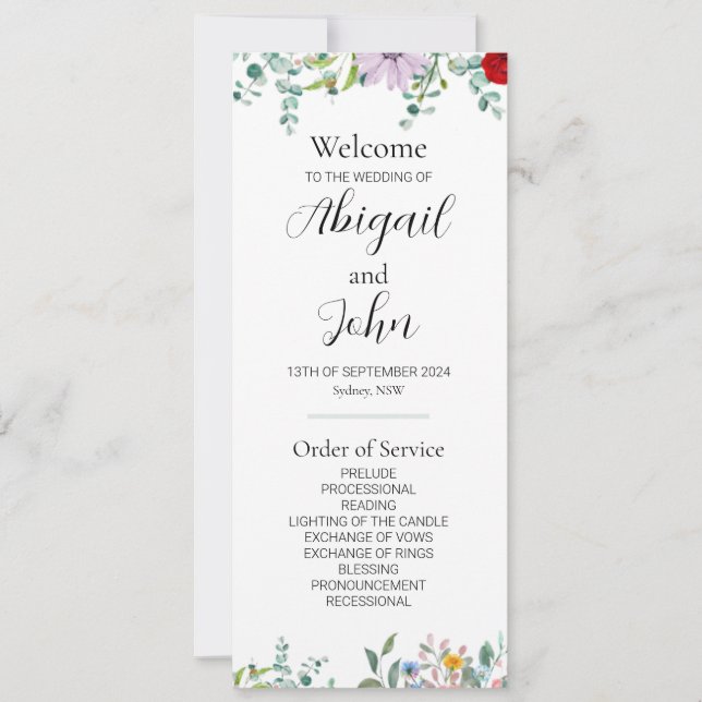 Tarjeta plana de doble cara de Boda de flores silv (Anverso)