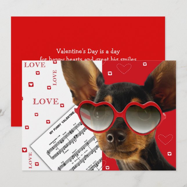 Tarjeta plana de El día de San Valentín de perro d (Anverso / Reverso)
