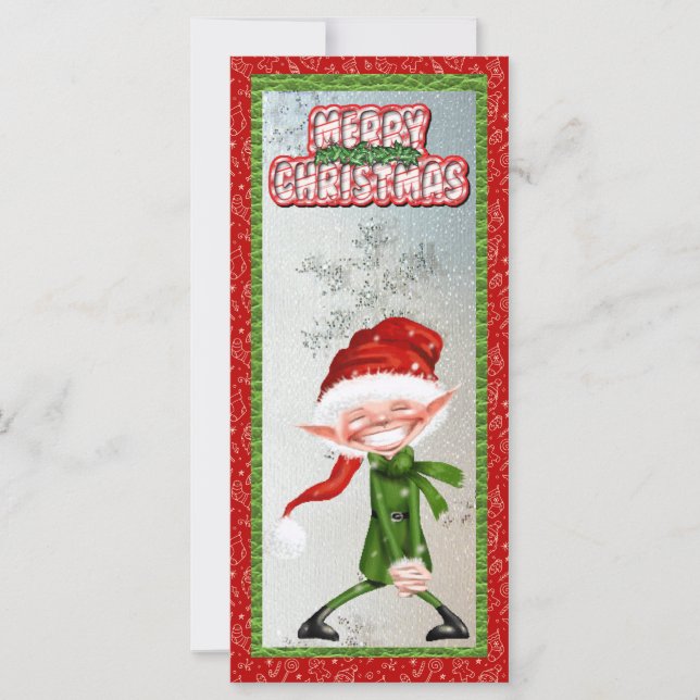 Tarjeta plana de elfo sonriente de navidad (Anverso)