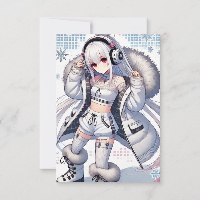 Tarjeta plana de esquí Anime chica (Anverso)