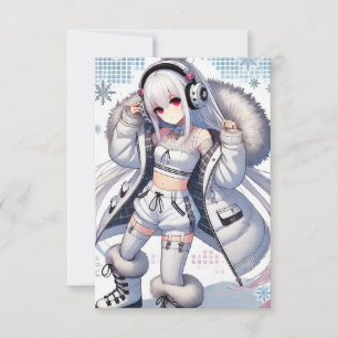 Tarjeta plana de esquí Anime chica