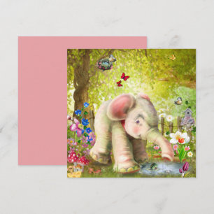 Tarjeta plana de fantasía de elefante bebé