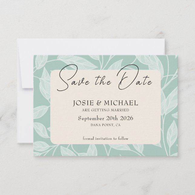 Tarjeta plana de fecha de salvación boho azul cost (Anverso)