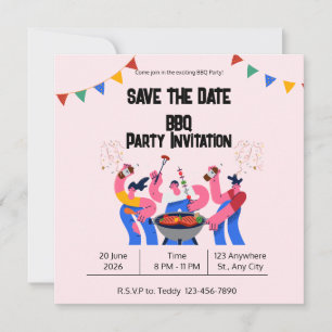 Tarjeta plana de fecha de salvación de BBQ azul be