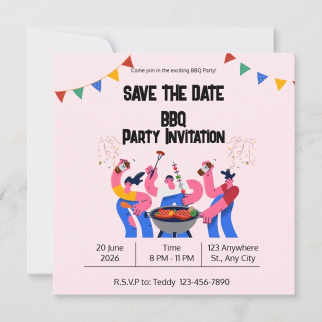 Tarjeta plana de fecha de salvación de BBQ azul be (Anverso)