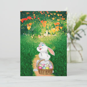 Tarjeta plana de felicitación de conejo de Pascua