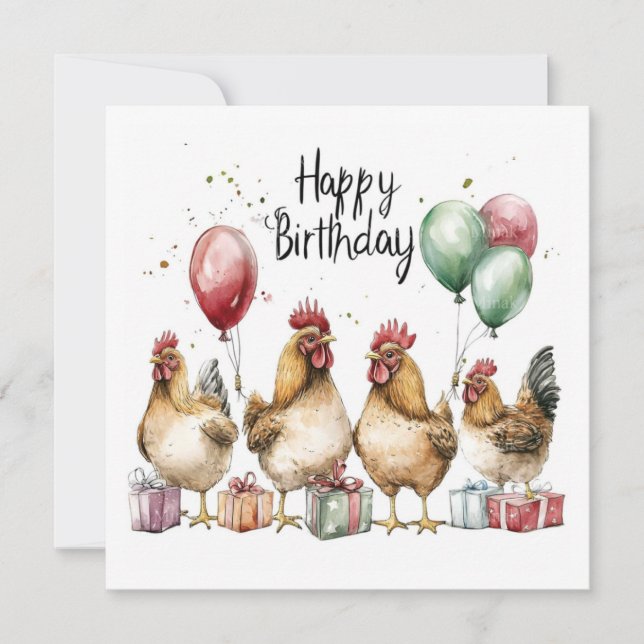 Tarjeta plana de Feliz Cumpleaños gallos (Anverso)
