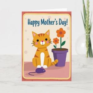 Tarjeta plana de Feliz Día de la Madre con gato