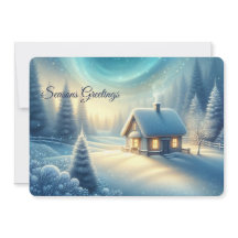 Tarjeta plana de Feliz Navidad Cabaña de Invierno 