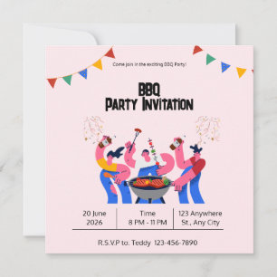 Tarjeta plana de fiesta de barbacoa juguetona beig