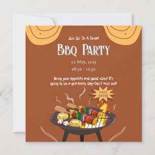 Tarjeta plana de fiesta de barbacoa marrón naranja