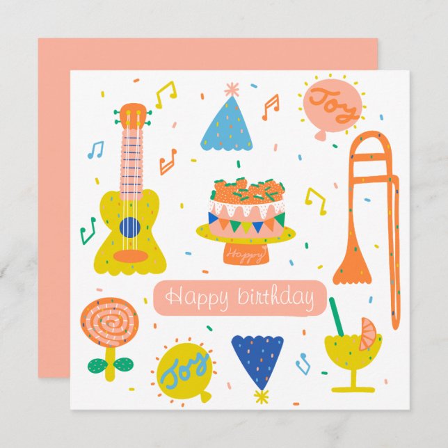 Tarjeta plana de fiesta de cumpleaños personalizad (Anverso / Reverso)