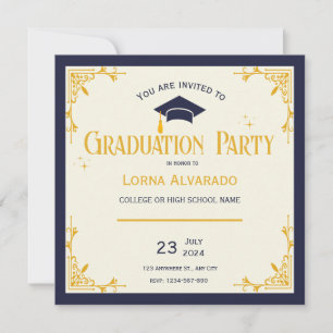 Tarjeta plana de fiesta de graduación vintage de o
