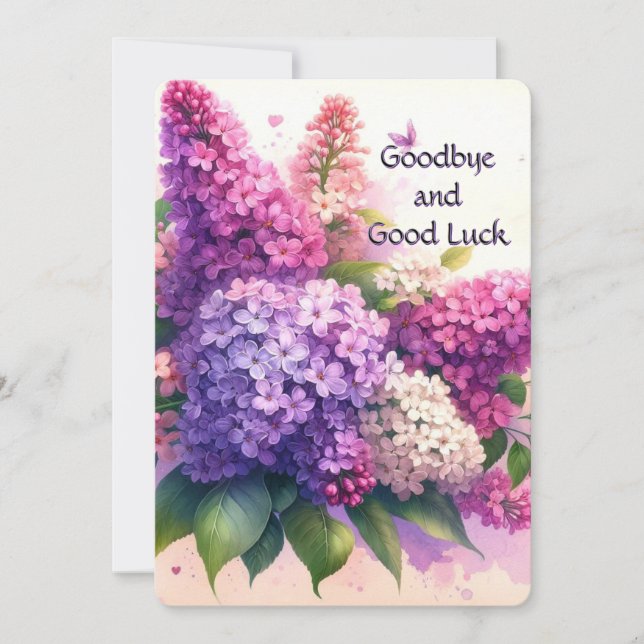 Tarjeta plana de flor Lilacs de adiós y buena suer (Anverso)